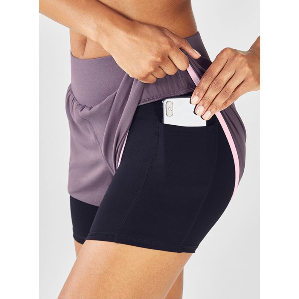 Fabletics Oleisa purple & black layered athletic shorts